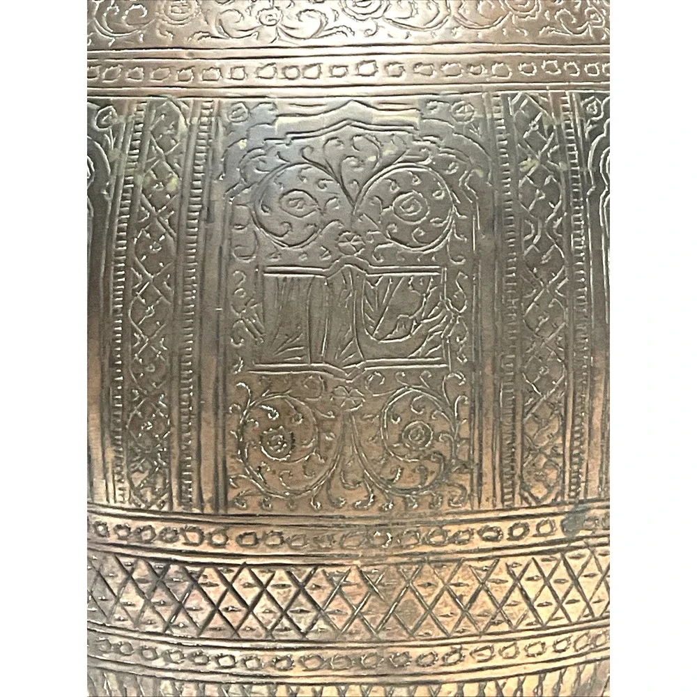 Antique Indo Persian Engraved Copper Ewer Pitcher Jug 12” Heavy 50oz
